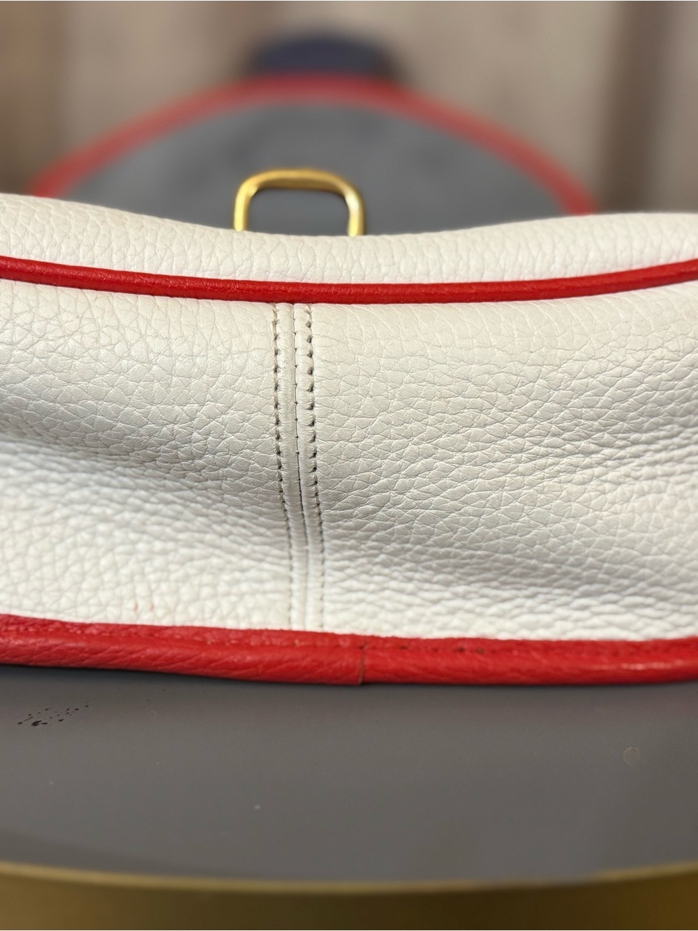Dooney & Bourke Navy, White & Red Pebble Leather Crossbody Saddle Bag - Picture 8 of 8